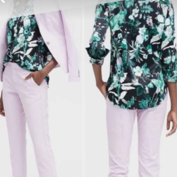 Banana Republic Dillon Stretch Satin Botanical Print Blouse - Picture 9 of 12